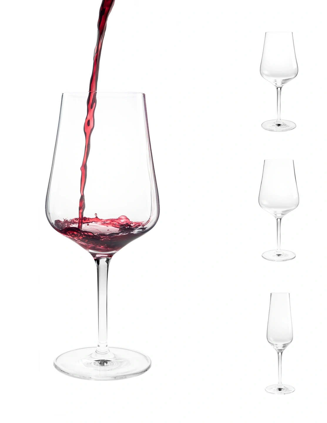 Fotografía de las copas de cristal y hechando vino en una de ellas